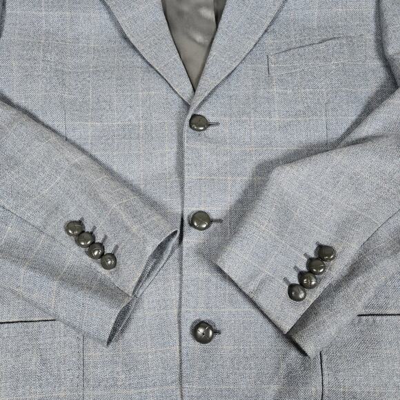 Friend Italy Collection For Man Wool Linen Blend Blazer Jacket Blue Plaid 50S - Picture 3 of 14